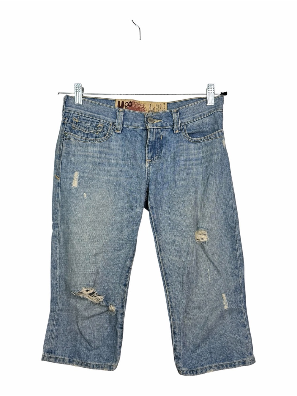 Hollister Vintage Y2K 2000s Low Rise Denim Cropped Capri Distressed Junior Sz 1
